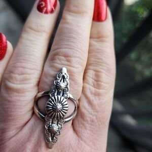Handmade Sterling Silver 925 Elongated Concho Western Ring Size 8
